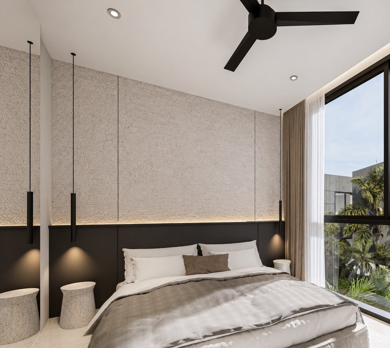 Schlafzimmer in Sand- und Cremetönen
