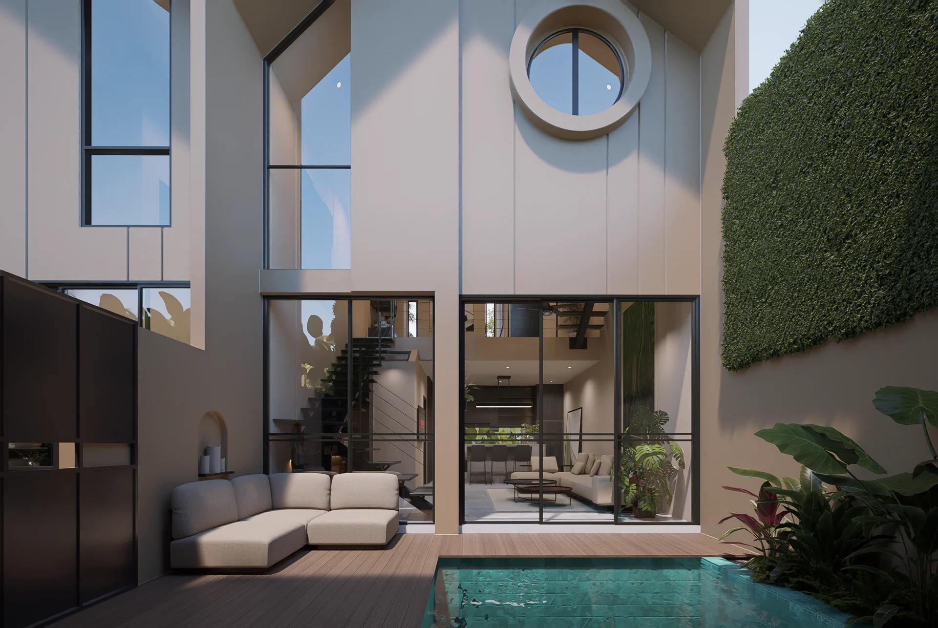 Villa C · Außenansicht mit privatem Pool · Visualisierung