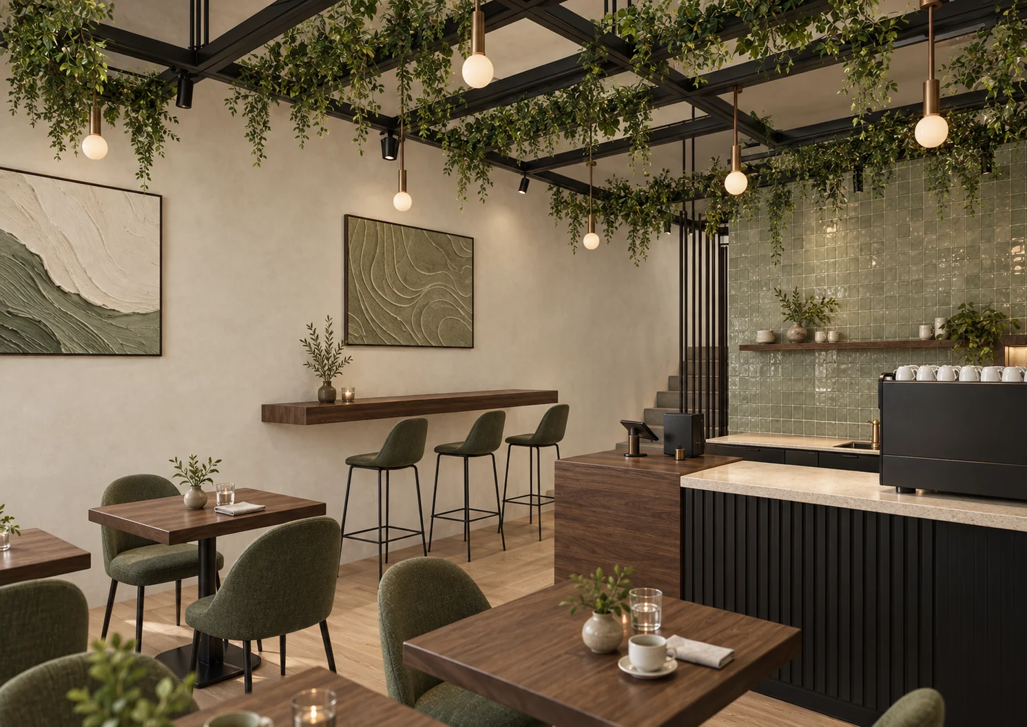 Café · Theke und Sitzplätze