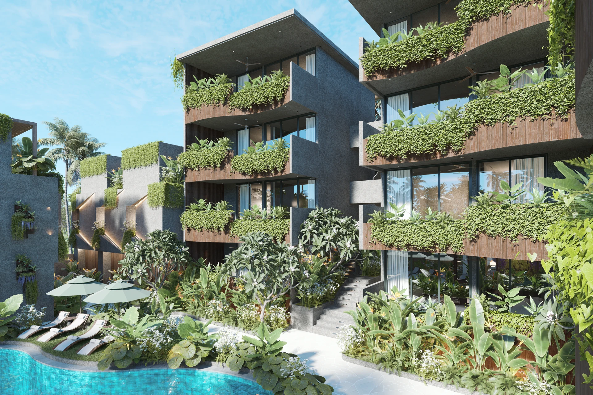 Pool & Garten · Blick Richtung Café
